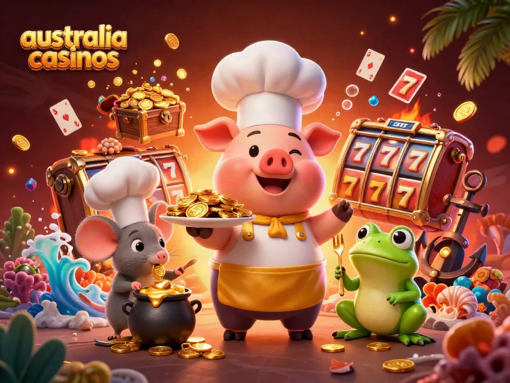 Experience engaging gameplay at australia casinos with vibrant coins and lively characters.