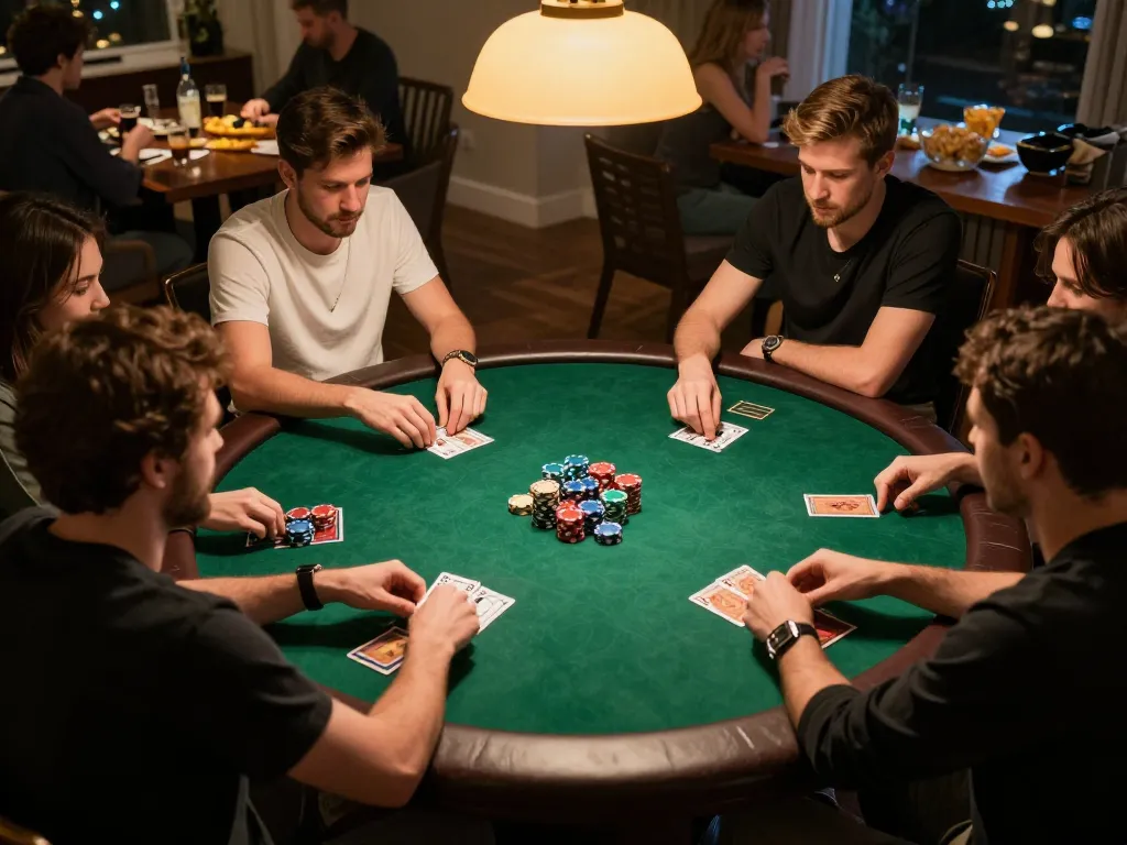Players enjoying a game of poker at home, showcasing the fun of gambling with 98win9 environment.
