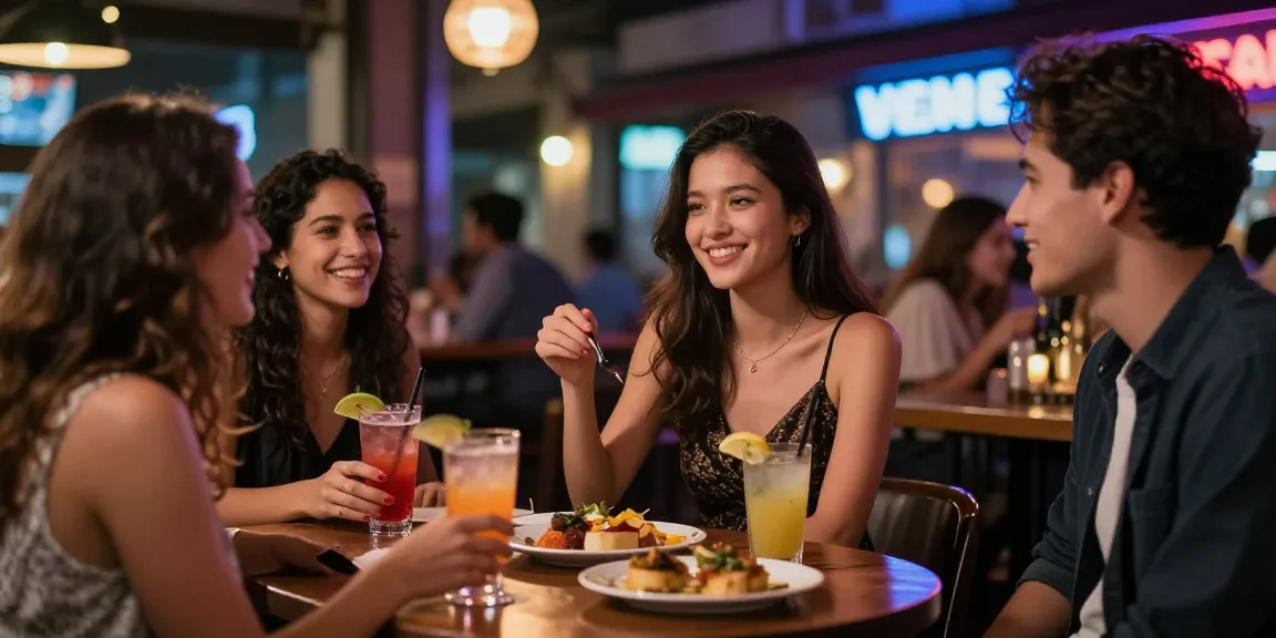 Gái gọi vui vẻ tận hưởng không khí buổi tối sôi động tại quán bar sang trọng.