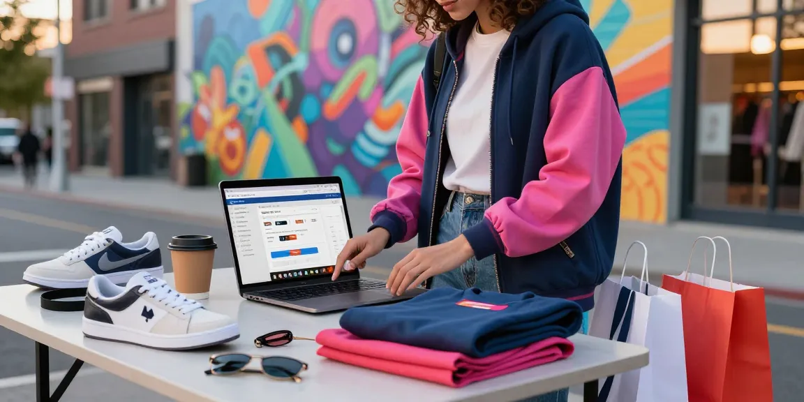 Browsing Acbuy spreadsheet for trendy fashion products in vibrant urban setting.