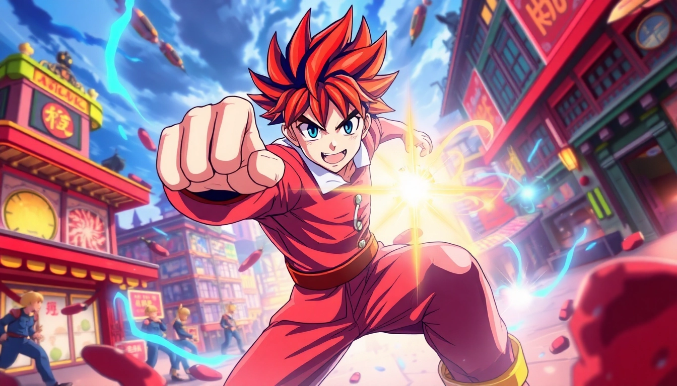 Watch anime series online with vibrant anime characters in an action-packed scene.
