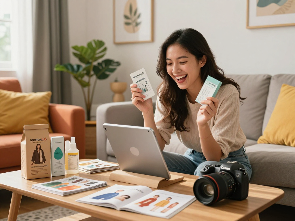 Engaging lifestyle shopping scene featuring mantra88 products in a stylish home.