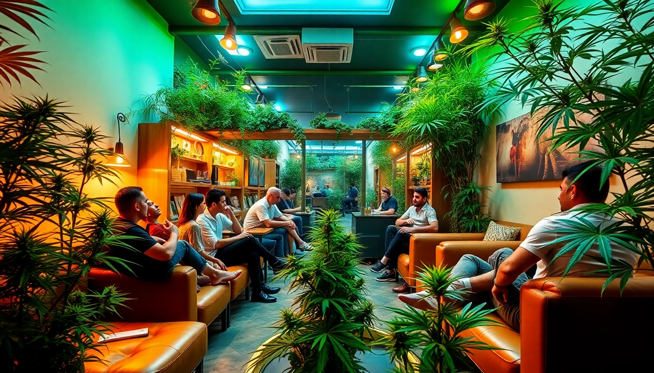 Personas compartiendo experiencias en la Asociación de cannabis Lloret de Mar en un ambiente relajado.