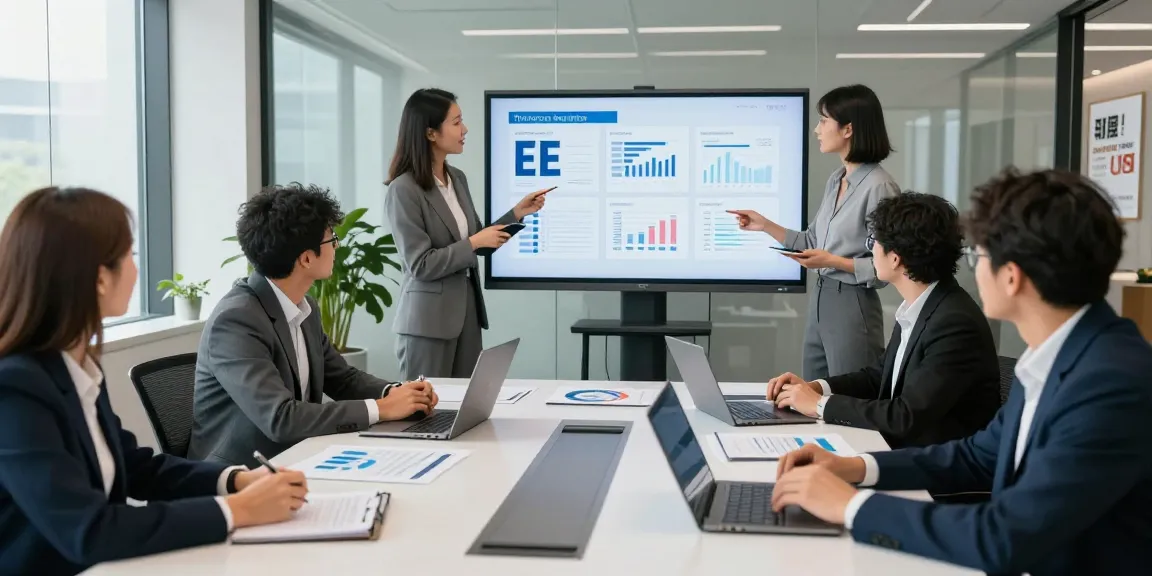 Comparing EE vs Three business plans in a modern office meeting with engaged professionals.