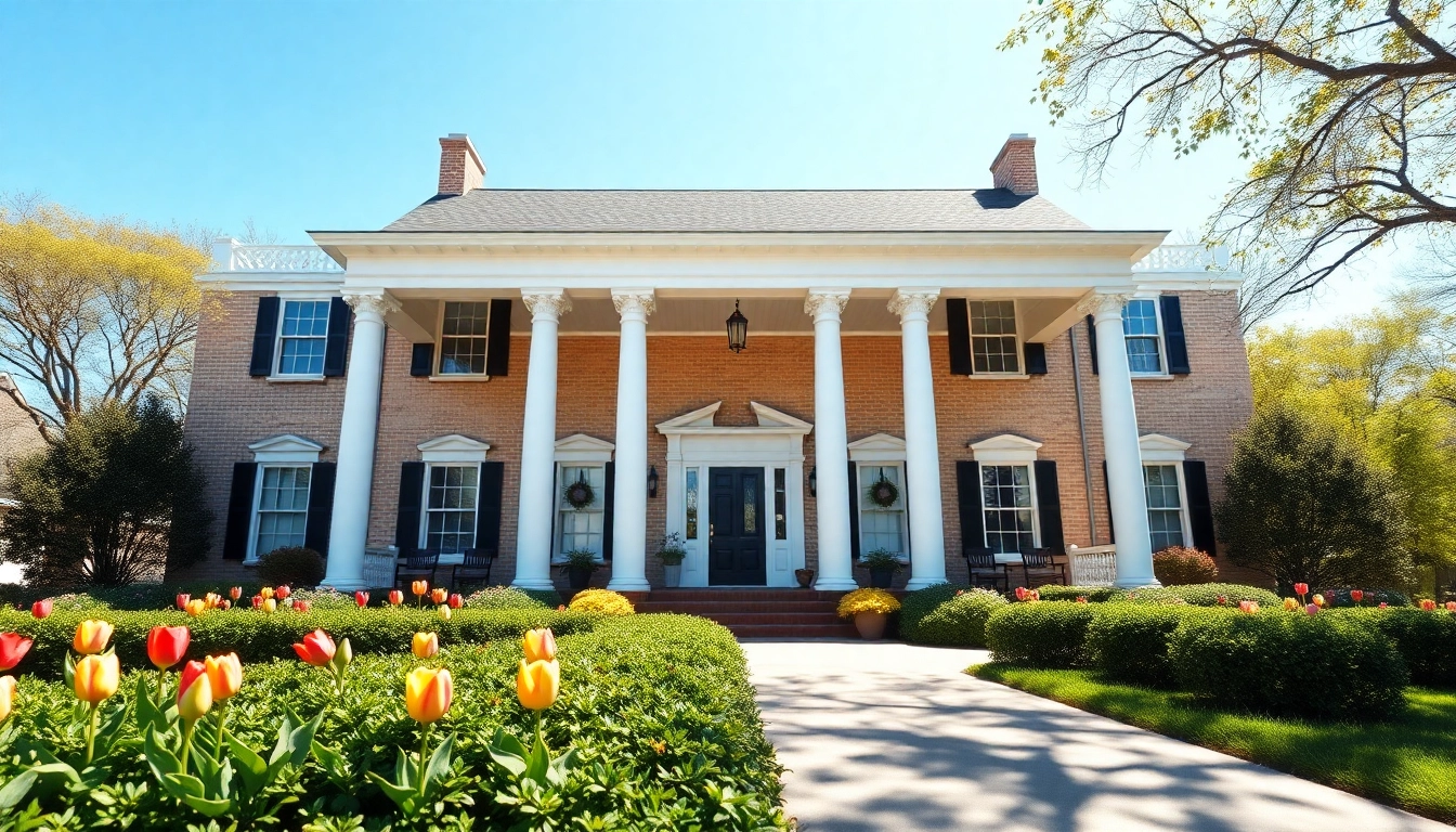 Stunning colonial home build featuring classic architecture and charming landscaping.