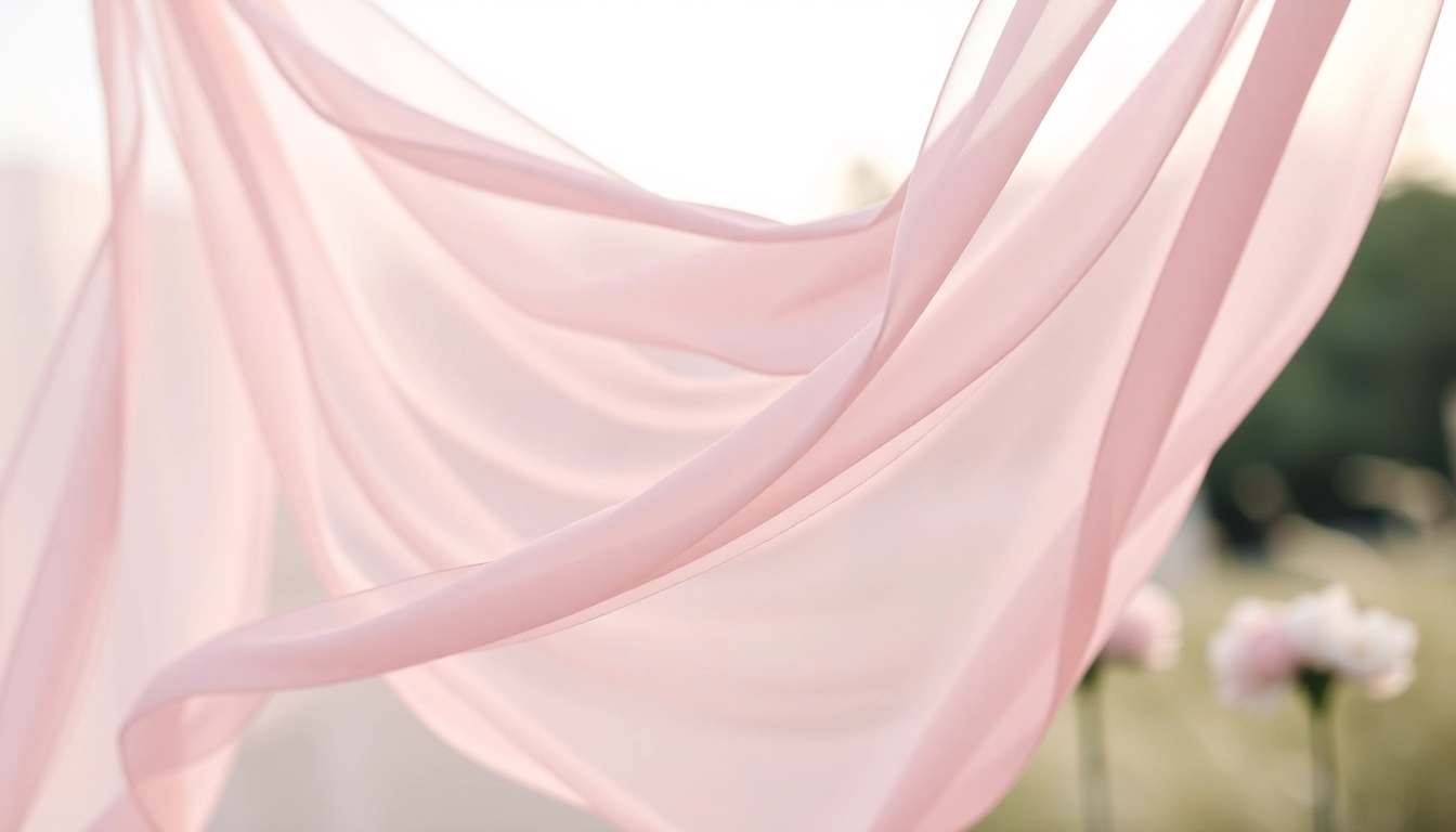 Chiffon stof dat elegant in de wind wappert met zachte pastelkleuren.