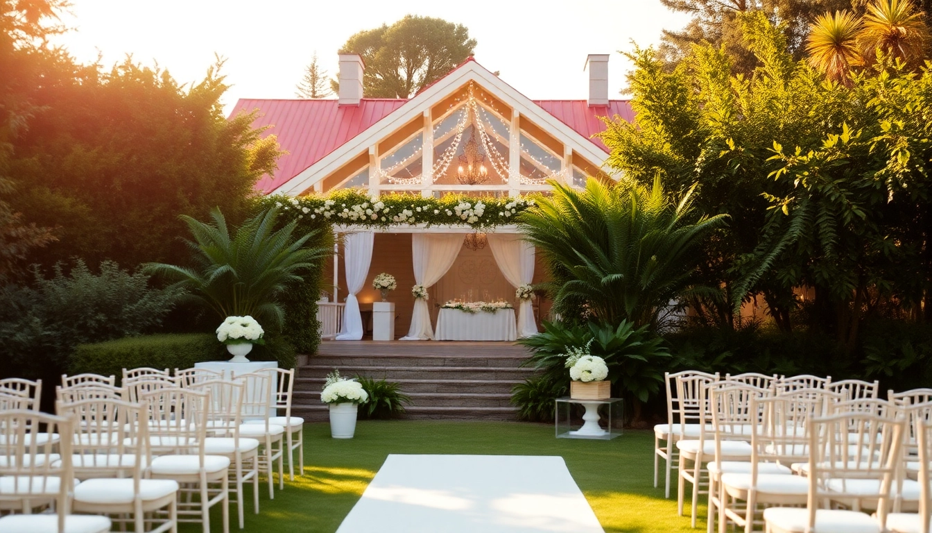 Hochzeits location mit eleganter Dekoration und romantischem Ambiente für die Zeremonie.