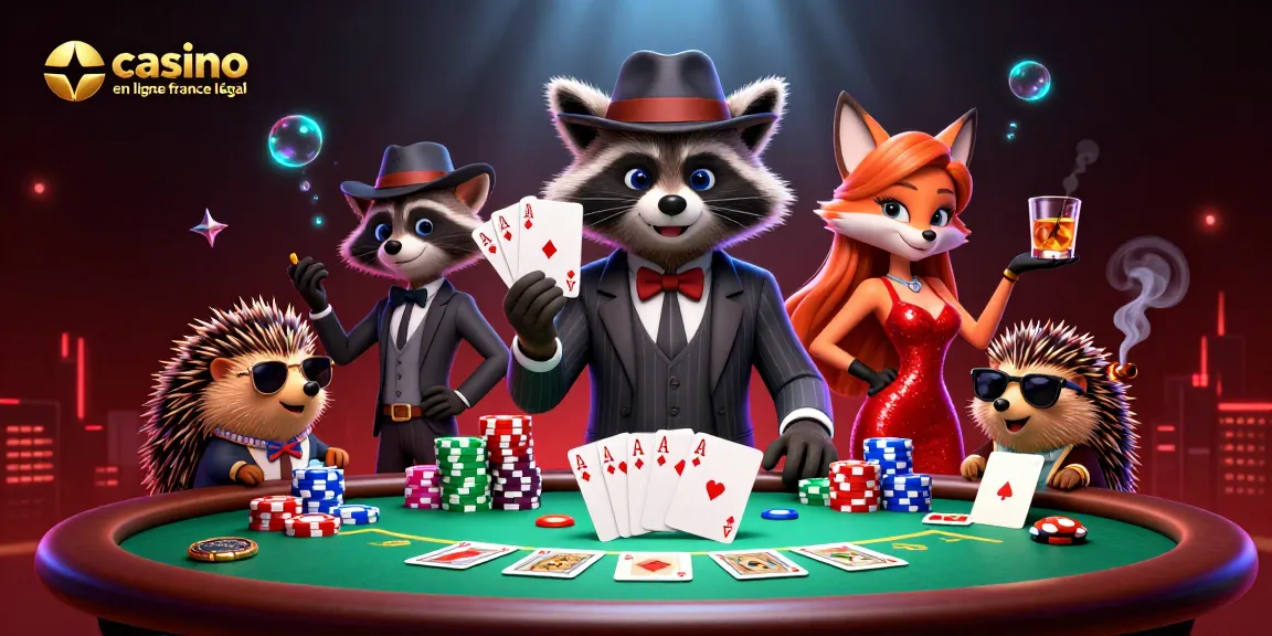 Illustration captivante d'un casino en ligne France légal, mettant en scène des personnages de jeux de cartes.