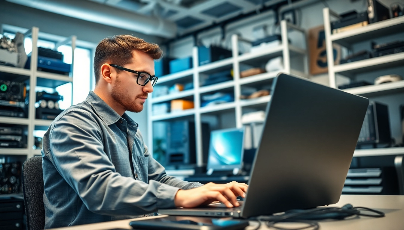Providing computer services with a professional technician in a modern tech environment.