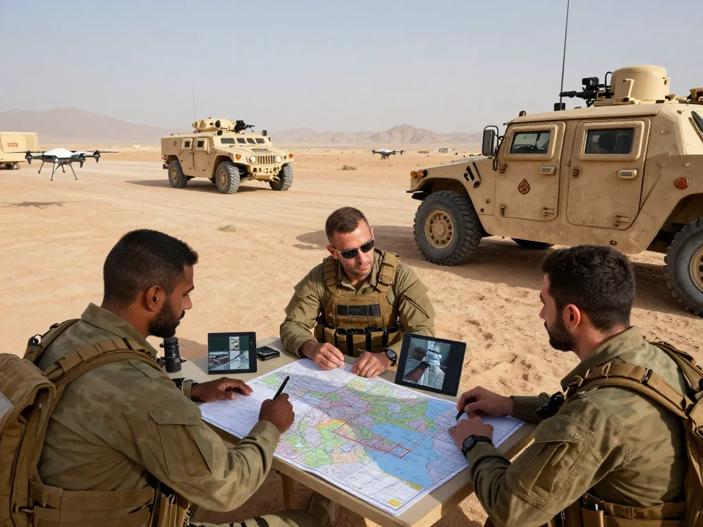 Military personnel analyzing strategies in the context of escalating Israel Iran tensions.