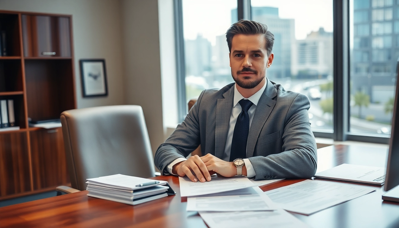 Clearwater truck accident attorney actively reviewing case documents in a professional office environment.