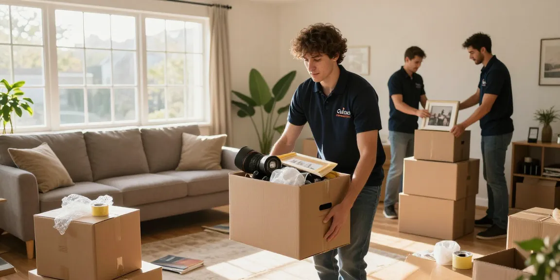Cullen Moving and Storage team safely handling items during a relocation in a bright living room.