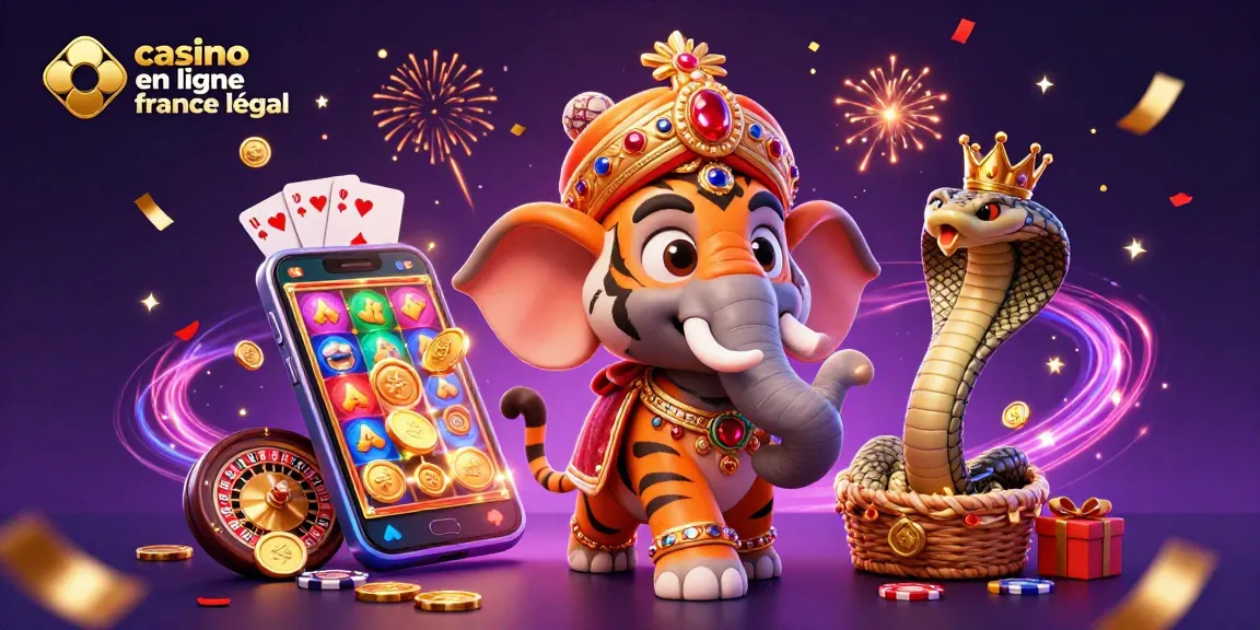 Visualisez le maharaja en tigre et l'éléphant dans une scène de casino en ligne France légal, pleine de jeux et de magie.