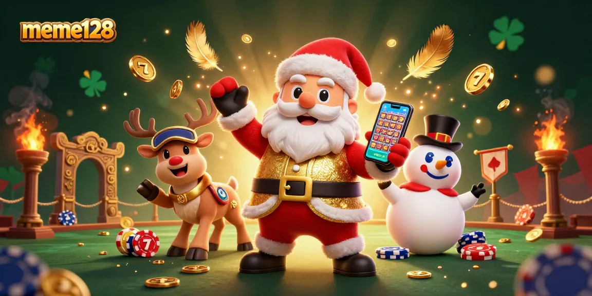 Experience the excitement of meme128 slots with Santa, a reindeer dealer, and a poker chip snowman.