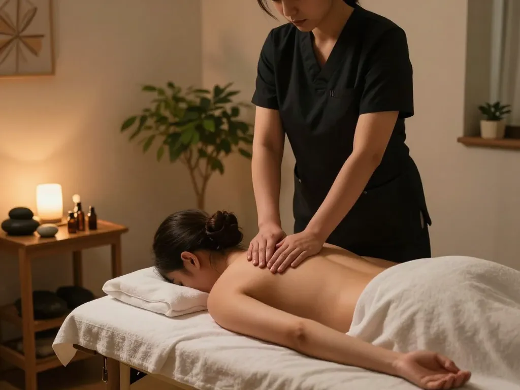 Experience a rejuvenating 삼성동마사지 in a tranquil therapy room with soothing ambiance.