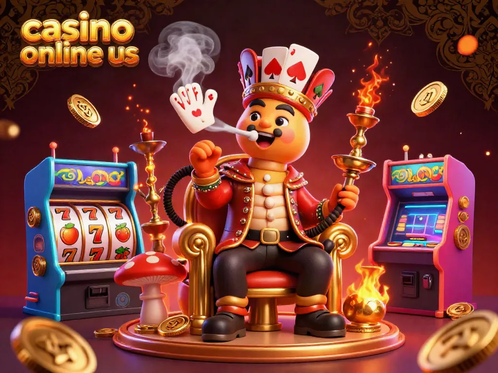 Experience the enchanting world of casino online us with a vibrant 3D illustration showcasing casino elements and a whimsical caterpillar.