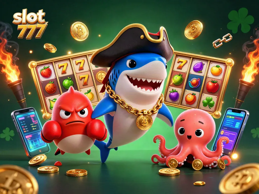 Slot 777 menampilkan karakter laut yang menarik dengan simbol jackpot dan koin emas, memberi pengalaman bermain yang seru.