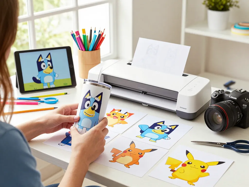 Cricut SVG bundle displayed in a bright crafting studio, featuring vibrant designs and a Cricut machine.