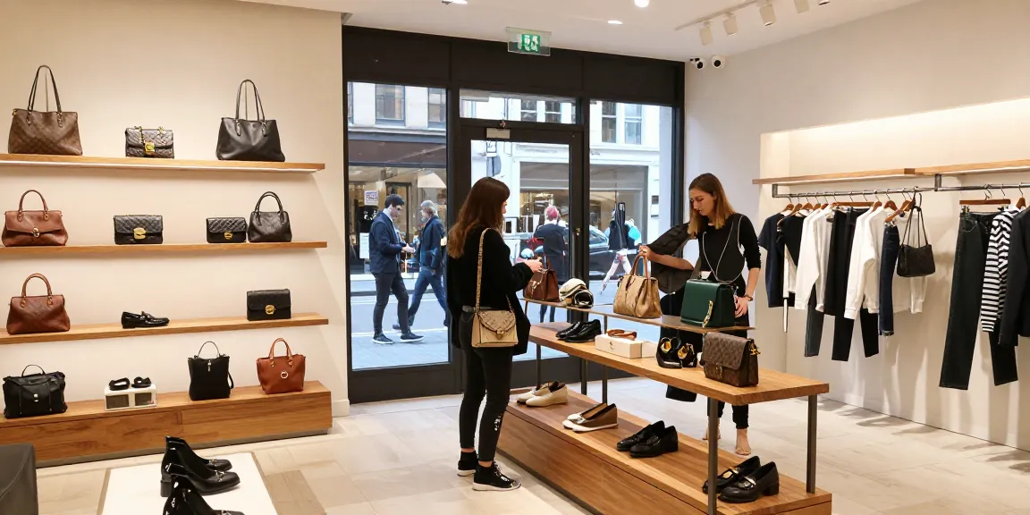 Stylish shopper exploring quality 레플리카 사이트 handbags in urban boutique