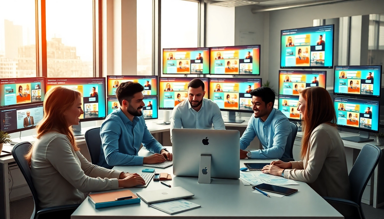 Creative collaboration of Hereford Website Designers creating vibrant websites in a modern office.
