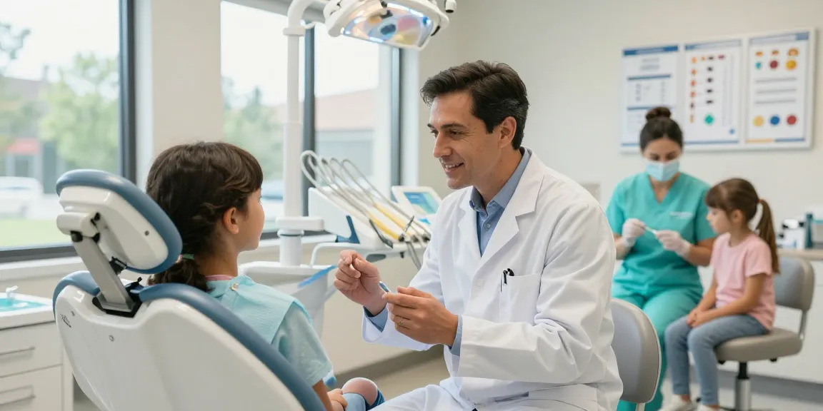 Dentist Mooresville NC consulting with a young patient in a welcoming dental office.