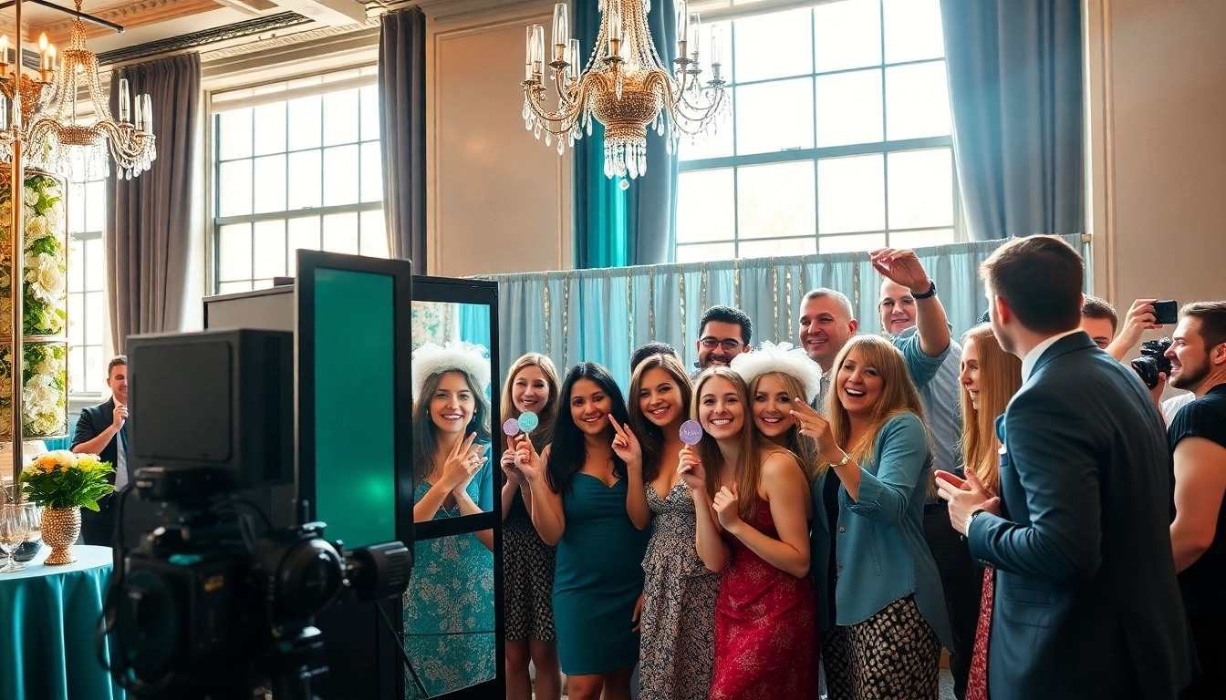 Guests enjoying a photo booth chicago experience at a vibrant event.