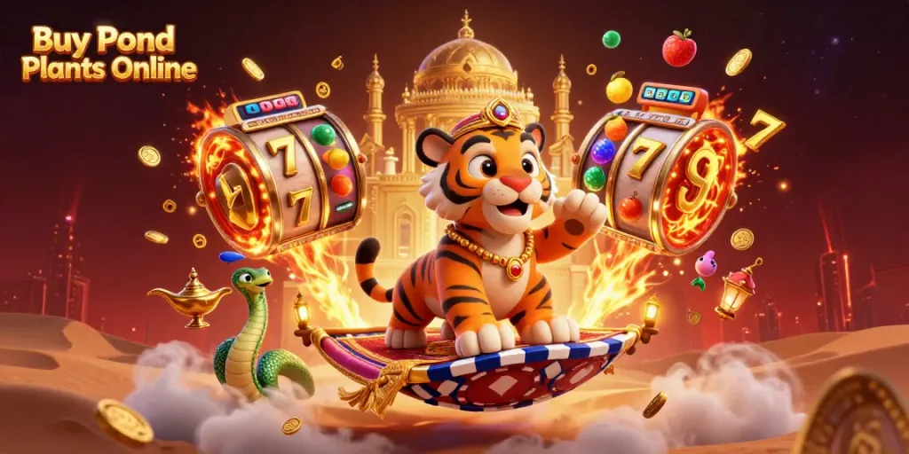 Buy Pond Plants Online while enjoying captivating slot action and golden jackpots in a fun, festive scene.