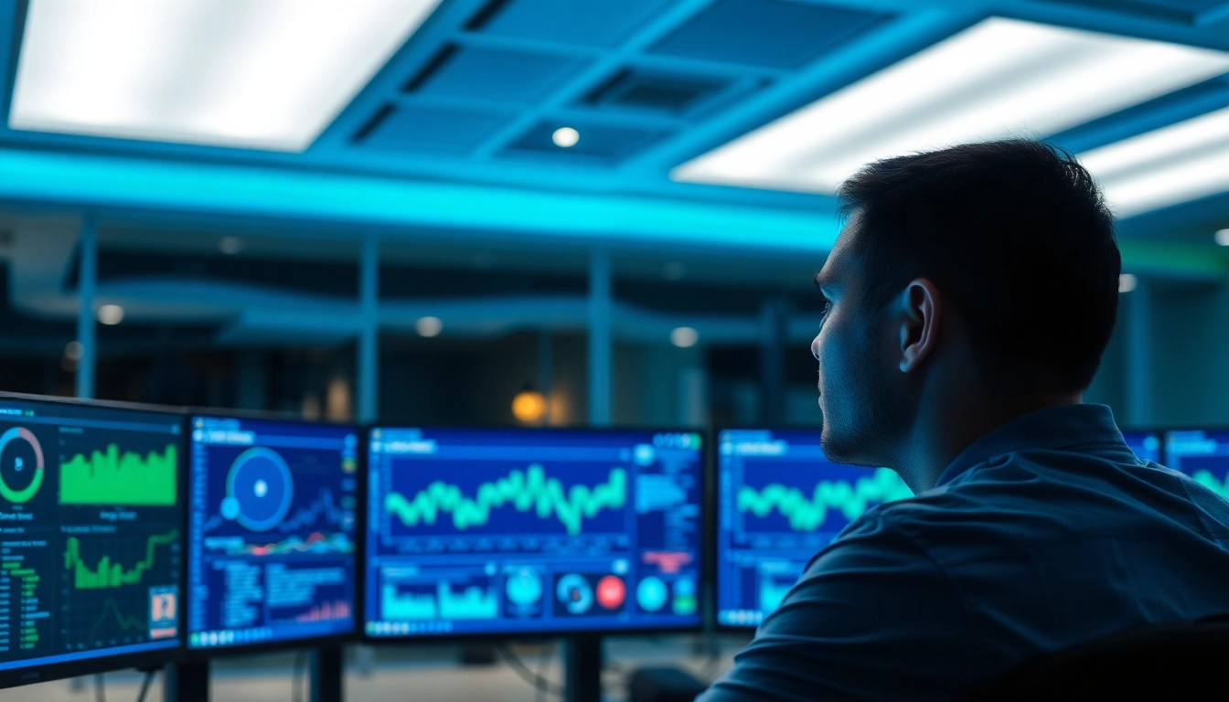 Analyze CDN with DDoS Protection in modern cybersecurity setup with screens displaying analytics.