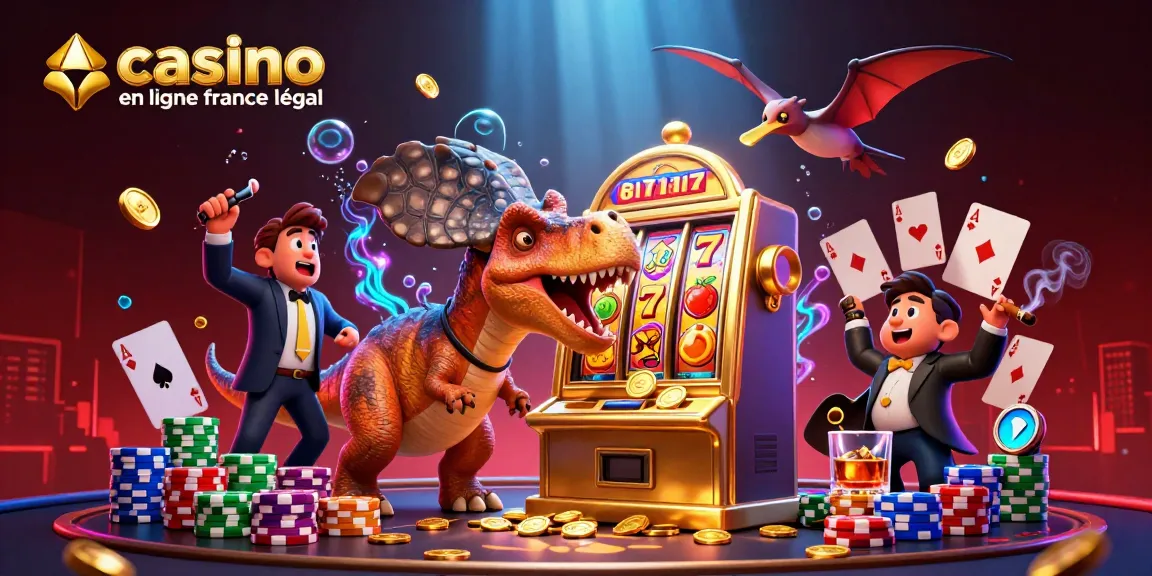 Illustration de casino en ligne légal en France, représentant un pachycéphalosaure et une machine à sous en action.