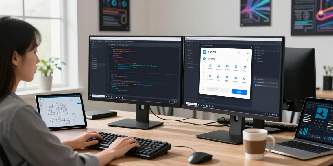 Developer showcasing 纸飞机中文版 in a modern tech workspace, coding and enhancing user experience.