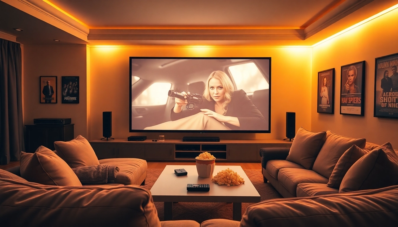 สนุกกับการดูหนังออนไลน์ในห้องนั่งเล่นอุ่นใจพร้อมโซฟานุ่มและจอขนาดใหญ่