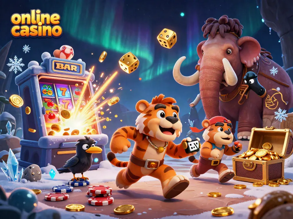Juega en un casino online con esta ilustración atractiva de póker y máquinas tragamonedas.
