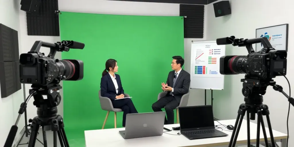 Corporate interview video production Long Beach, California with professionals capturing video in a modern studio.