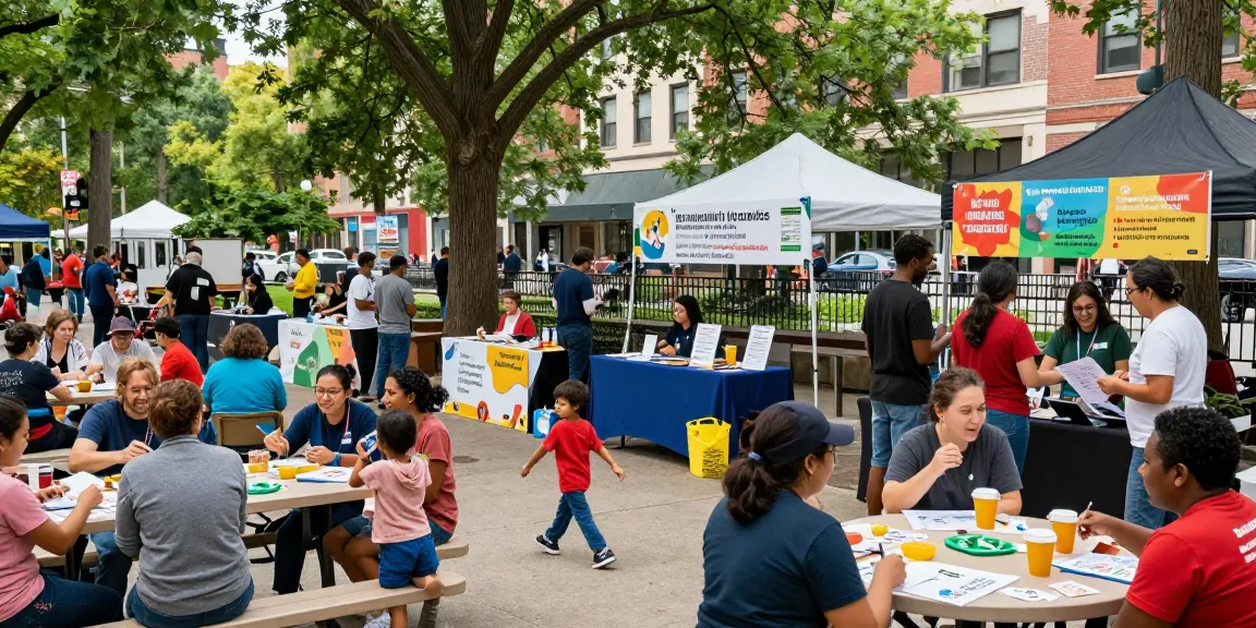 Community members engaging in activities at https://factors.org.uk event in a lively park.