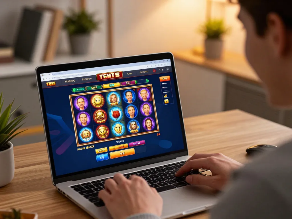 Engaging with TG88 casino interface on a laptop for responsible online gaming.