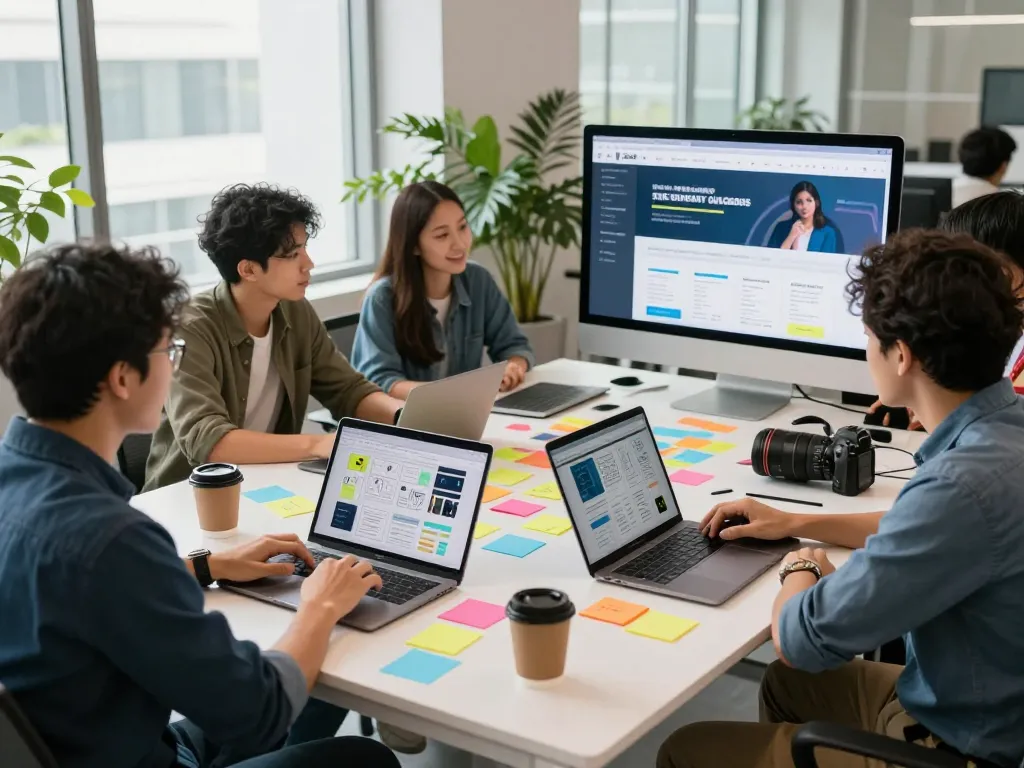 Team collaborating on innovative SEO services Kuala Lumpur in a modern workspace.