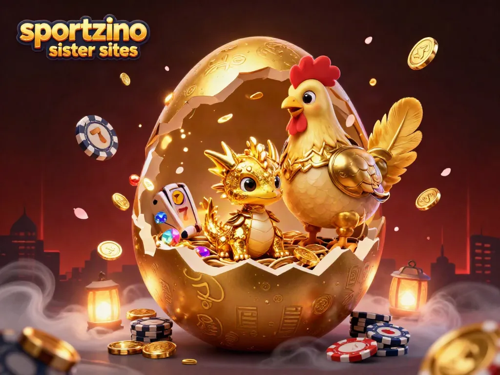 Experience winning with sportzino sister sites featuring golden dragon, poker chips, and dynamic casino elements