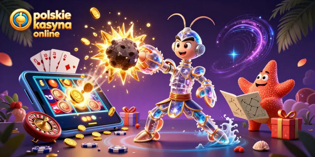 Engaging polskie kasyna online scene with dynamic casino elements, showcasing vibrant characters and games.