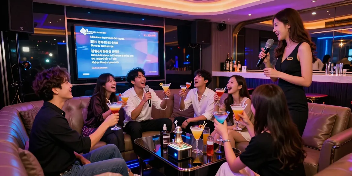 Enjoying a lively night at 강남가라오케 with friends in a private room