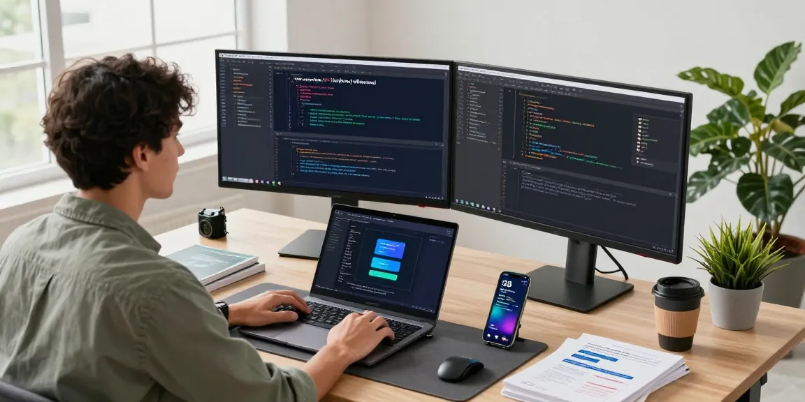 GB WhatsApp features showcased in a tech workspace with coding setup and modern elements.