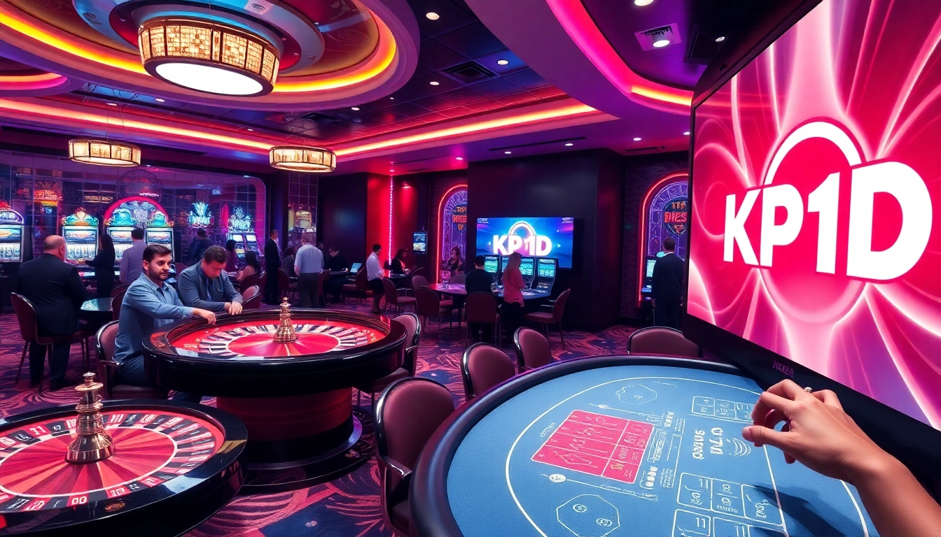 KPI4D showcasing an exciting casino atmosphere with poker tables and vibrant slot machines.