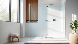 Installation de paroi de douche élégante avec finition en verre dans une salle de bain moderne