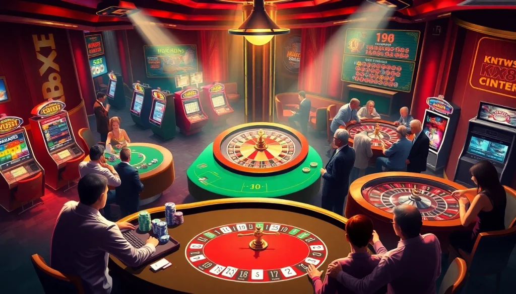 Experience thrilling gameplay at https://xx88.center/ with poker chips and a roulette wheel creating excitement in the casino atmosphere.