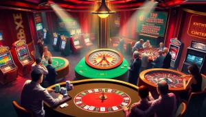Experience thrilling gameplay at https://xx88.center/ with poker chips and a roulette wheel creating excitement in the casino atmosphere.