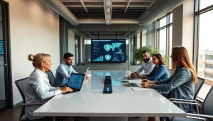 Data Breach Prevention Tampa: Professionals collaborating in a modern office on cybersecurity strategies.