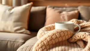 Fleece stof met een zachte textuur en een gezellige sfeer in een woonkamer.