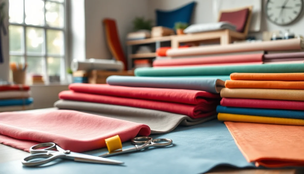 canvas stoffen op een werktafel met kleurrijke texturen en naaigereedschap