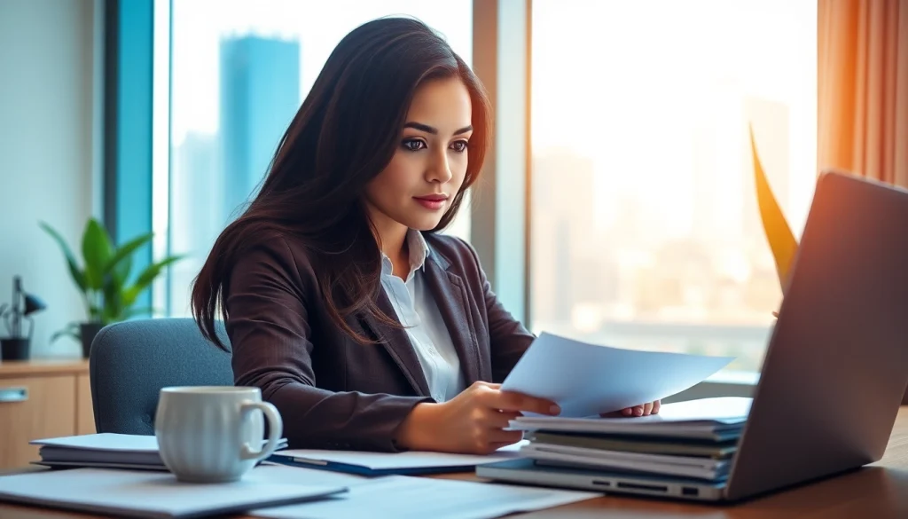 Complete domestic worker visa application UAE paperwork in a bright, organized office.