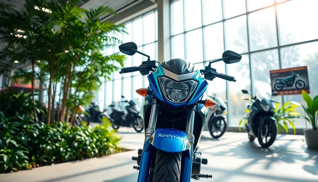 Verkauf von Keeway Motorrädern bei https://moto-ankauf.de/keeway-verkaufen in einem modernen Ausstellungsraum.