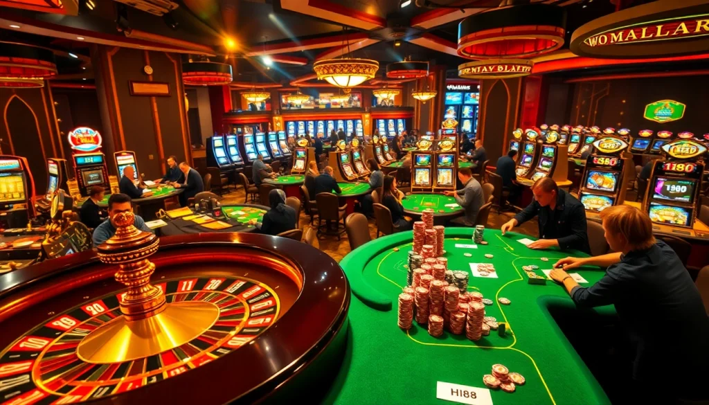 Experience the thrill of playing Hi88 at a lively casino, featuring roulette, poker, and slot machines.